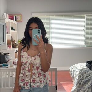 Floral Lace Tie-Front Top